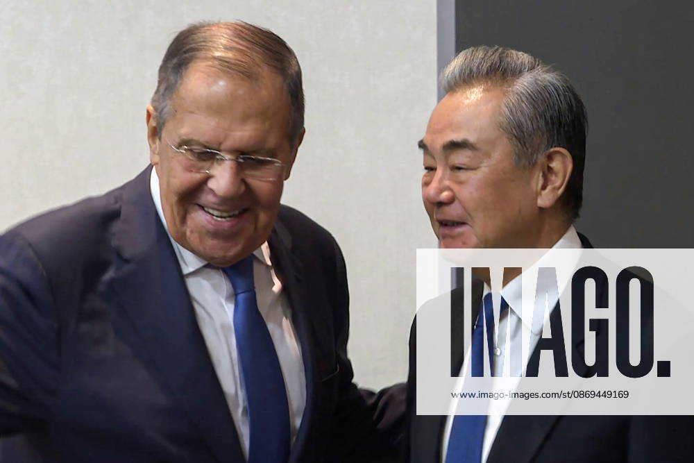 AZERBAIJAN, BAKU - OCTOBER 14, 2026: Sergei Lavrov (L), Russia s Minister of Foreign Affairs, and his counterpart Wang Yi of China are pictured during a meeting held as part of the Conference on Interaction and Confidence-Building Measures in Asia (CICA) summit. Video screen grab. Best quality available. Russian Foreign Ministry TASS 99296699