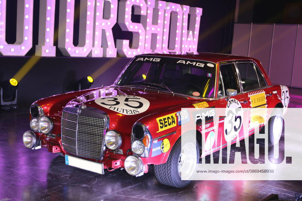 Mercedes-Benz 300 SEL 6 8 AMG replica of the Rote Sau race car, built in 1970, S-Class, media event Carwalk for the Essen Motor Show on October 14, 2026, at Messe Essen in the lead-up to the Essen Motor Show 2026 (November 28, 2026 – December 6, 2026), EMS Preview on November 27, 2026