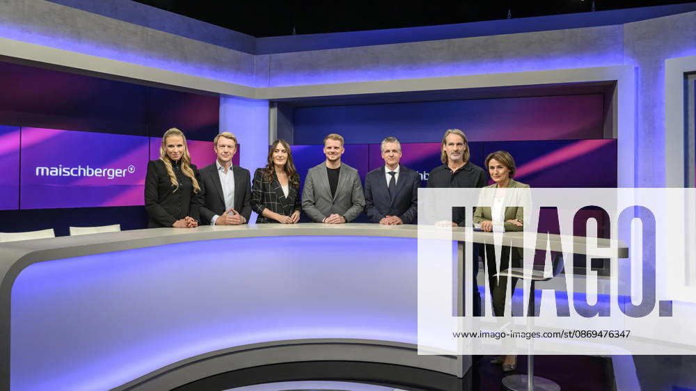 Pictured, from left: Nena Brockhaus, journalist; Markus Preiß, head of the ARD Berlin studio; Anja Kohl, ARD host and economic expert; Tim Klüssendorf, SPD Secretary-General; Thorsten Frei, CDU Union parliamentary group leader; Richard David Precht, philosopher; Sandra Maischberge