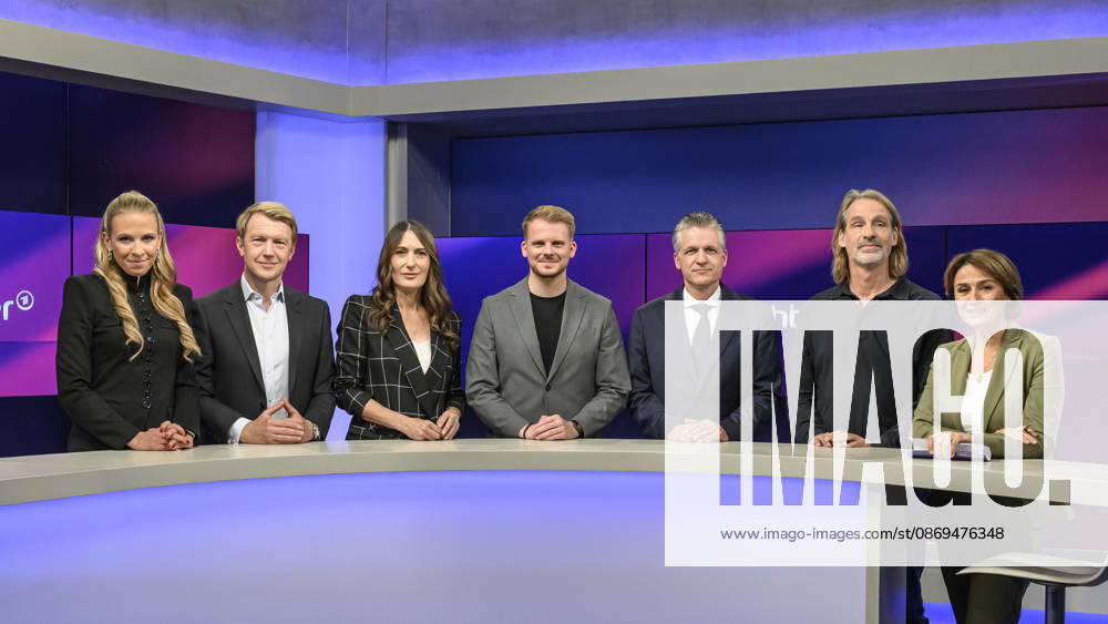 Pictured, from left: Nena Brockhaus, journalist; Markus Preiß, head of the ARD Berlin studio; Anja Kohl, ARD host and economic expert; Tim Klüssendorf, SPD Secretary-General; Thorsten Frei, CDU Union parliamentary group leader; Richard David Precht, philosopher; Sandra Maischberge