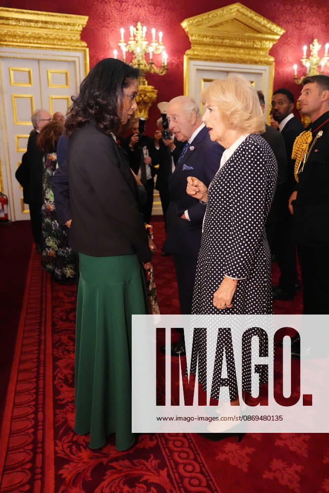Commonwealth Diaspora reception Queen Camilla speaking to broadcaster Zeinab Badawi-Malik, during a reception at St. James s Palace in London, to celebrate the Commonwealth Diaspora, ahead of the Commonwealth Heads of Government Meeting in Antigua and Barbuda. Picture date: Wednesday October 14, 2026., Credit:Jonathan Brady PA ROTA - B68 Avalon UK, London