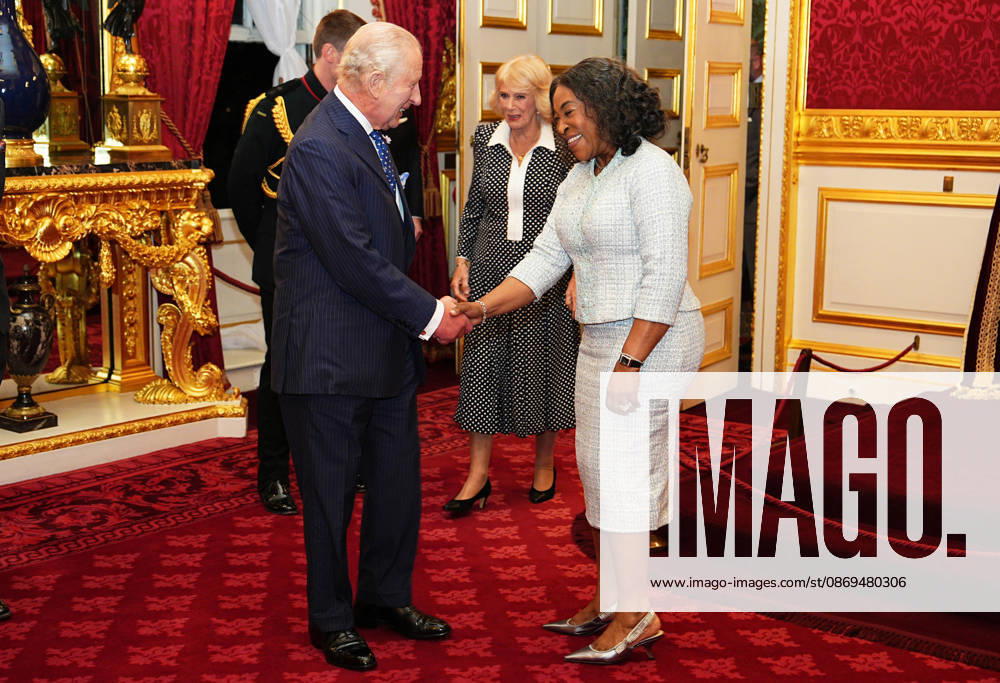 Commonwealth Diaspora reception King Charles III and Queen Camilla speaking to Shirley Botchwey, Commonwealth Secretary-General, during a reception at St. James s Palace in London, to celebrate the Commonwealth Diaspora, ahead of the Commonwealth Heads of Government Meeting in Antigua and Barbuda. Picture date: Wednesday October 14, 2026., Credit:Aaron Chown PA ROTA - B68 Avalon UK, London