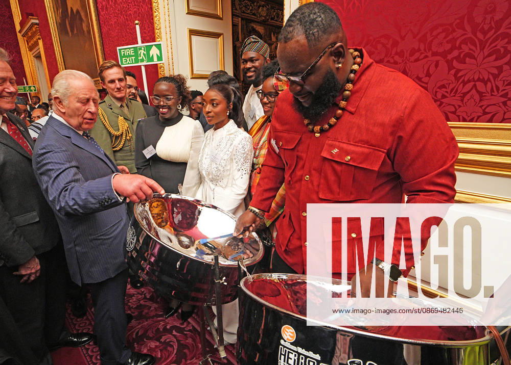 King Charles mattends a Commonmwealth Diaspora Reception King Charles tries his hand at playing a steelpan drum with Khan Cordice, during a reception to celebrate the Commonwealth Diaspora, at St Jamess Palace, London, UK, on the 14th of October 2026. Picture by Aaron Chown WPA-Pool London St Jamess Palace London UK WHA-0831