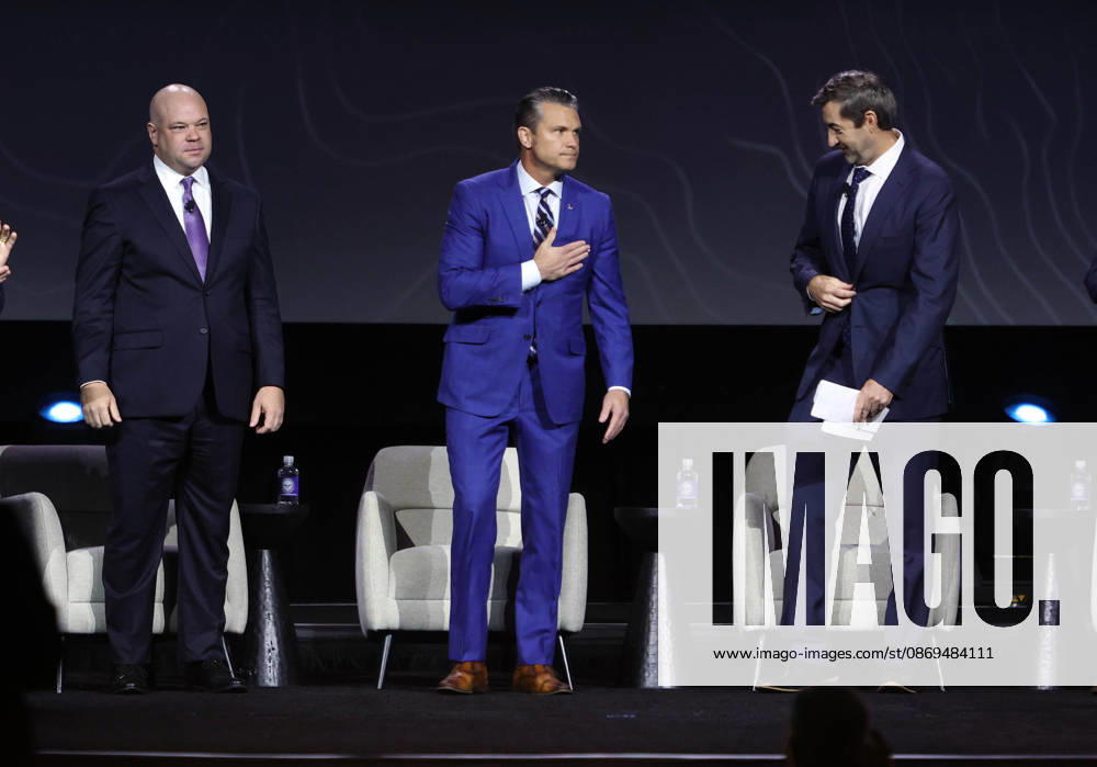 (L-R) Acting US Secretary of the Army Adam Telle, US Secretary of Defence Pete Hegseth, CEO of Project Agincourt, Owen West, participate in a panel discussion during the U.S. Army s 2026 Annual Meeting and Exposition, AUSA at the Walter E. Washington Convention Center in Washington, DC, USA, on October 14, 2026. Secretary Hegseth participated in a discussion on the future of autonomous warfare. Washington USA - ZUMAs337 20261014_znp_s337_017