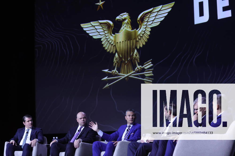 (L-R) US Assistant Secretary of Defence for Special Operations and Low-Intensity Conflict Derrick Anderson, Acting US Secretary of the Army Adam Telle, US Secretary of Defence Pete Hegseth, CEO of Project Agincourt, Owen West, US Secretary of the Air Force Troy Meink, and Acting US Secretary of the Navy Hung Cao, participate in a panel discussion during the U.S. Army s 2026 Annual Meeting and Exposition, AUSA at the Walter E. Washington Convention Center in Washington, DC, USA, on October 14, 2026. Secretary Hegseth participated in a discussion on the future of autonomous warfare. Washington USA - ZUMAs337 20261014_znp_s337_026