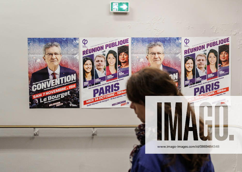 This Wednesday, October 14th, at 7:00 PM, La France Insoumise organized a large public meeting at the Salle Olympe de Gouges in support of Jean-Luc MÃ lenchon s presidential candidacy. Louis Boyard, Manon Aubry, Assa TraorÃ , Sophia Chikirou, Daniele Obono, and Sarah Legrain participated. - ZUMAs287 20261014_zip_s287_019