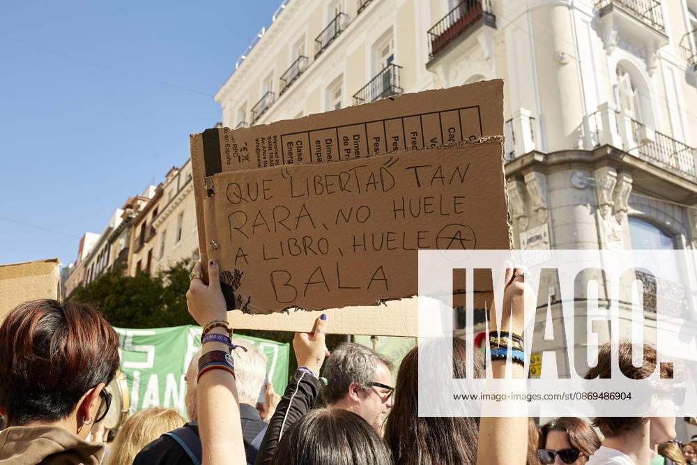Students and members of the education community take part in a demonstration in central Madrid during the education strike. The march, which began at Puerta del Sol, continues along Calle de Alcala towards the headquarters of the Regional Ministry of Education of the Community of Madrid and Spains Ministry of Education, amid union flags, banners and chants in support of public education. Madrid Spain - ZUMAh171 20261014_zip_h171_004