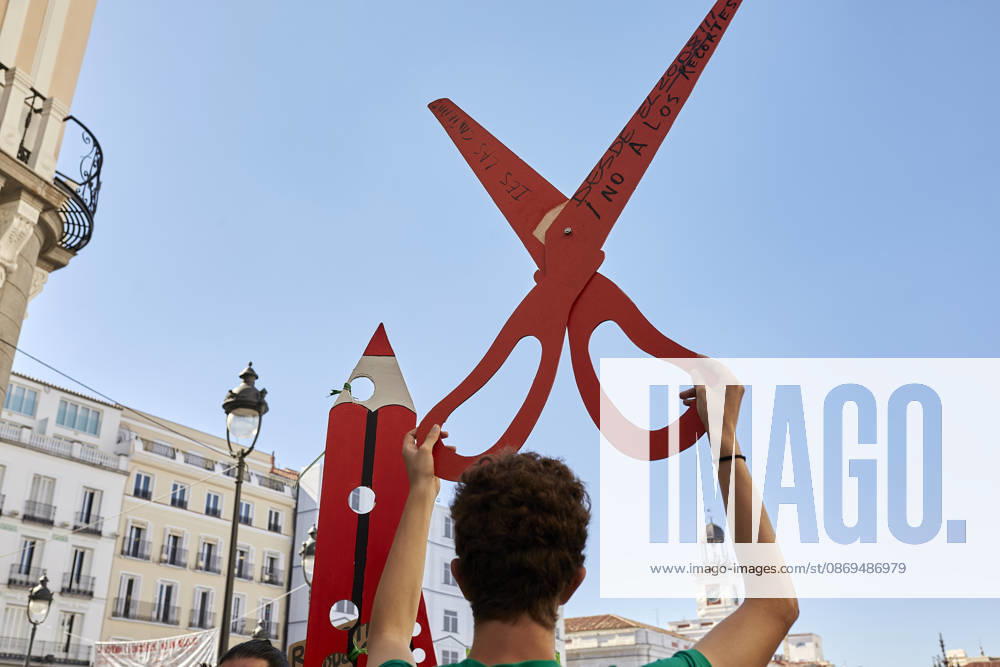 Students and members of the education community take part in a demonstration in central Madrid during the education strike. The march, which began at Puerta del Sol, continues along Calle de Alcala towards the headquarters of the Regional Ministry of Education of the Community of Madrid and Spains Ministry of Education, amid union flags, banners and chants in support of public education. Madrid Spain - ZUMAh171 20261014_zip_h171_031