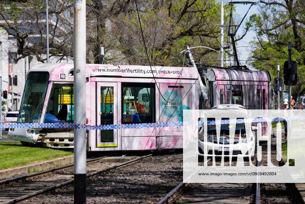 A tram is derailed after a collision with a car during the morning peak hour on Victoria Parade in Melbourne, Australia. No Passengers were hurt but services have been disrupted. Melbourne Australia - ZUMAl303 20261015_aaf_l303_003