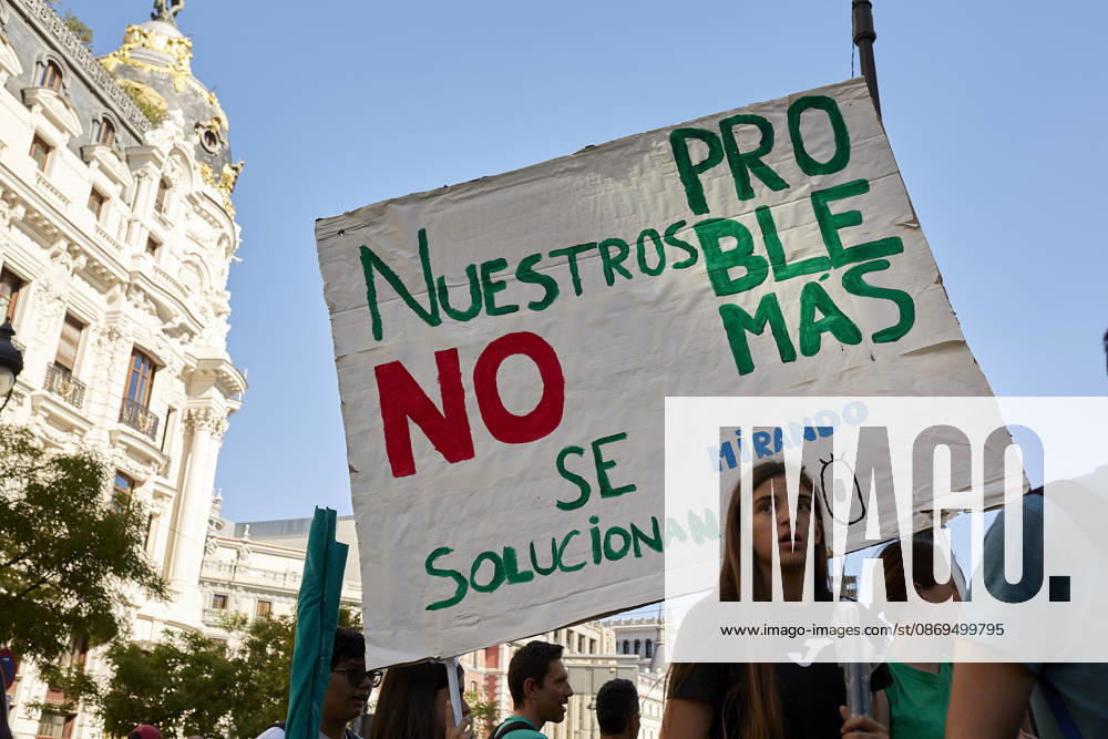 Students and members of the education community take part in a demonstration in central Madrid during the education strike. The march, which began at Puerta del Sol, continues along Calle de Alcala towards the headquarters of the Regional Ministry of Education of the Community of Madrid and Spain s Ministry of Education, amid union flags, banners and chants in support of public education. Madrid Spain - ZUMAh171 20261014_zip_h171_054