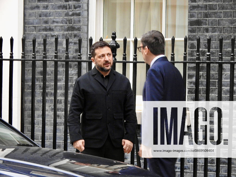 Zelenskyy and Burnham at 10 Downing Street, London London, UK. 14 October 2026. Ukrainian President Volodymyr Zelenskyy is pictured during an exchange with British Prime Minister Andy Burnham outside 10 Downing Street, as the Ukrainian leader visits the UK for talks with the British government., Credit:Alexander Seale Avalon united kingdom, London