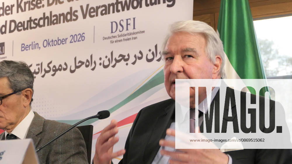 Leo Dautzenberg, Chairman of the German Solidarity Committee for a Free Iran (DSFI) and former Bundestag MP, gestures while delivering his address in front of the conference backdrop. The conference, titled Iran in Crisis: The Democratic Solution and Germany s Responsibility, was organized by the German Solidarity Committee for a Free Iran (DSFI) and the Association of German-Iranians (GDI) at Hopfingerbräu am Brandenburger Tor in Berlin, Germany, on October 14, 2026. The conference brought together German federal lawmakers, former diplomats, and witnesses to discuss human rights, democratic prospects for Iran, and an open letter signed by 80 German dignitaries protesting the Friedrich Naumann Foundati - ZUMAs197 20261014_aaa_s197_467