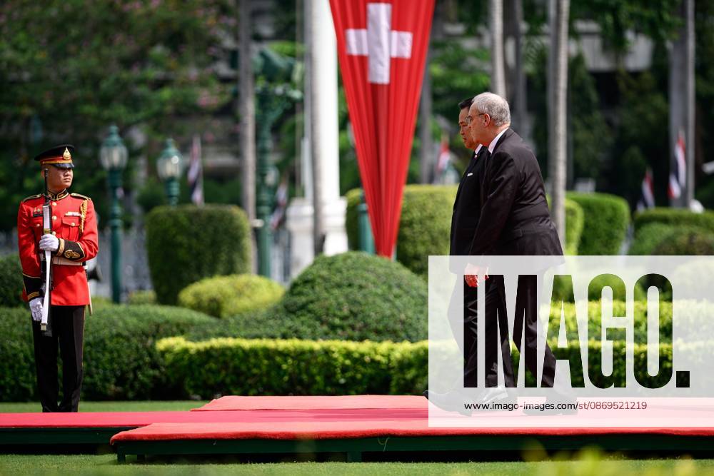 Swiss President Guy Parmelin Arrives in Thailand for Official Visit BANGKOK, THAILAND - OCTOBER 15, 2026: Thailands Prime Minister Anutin Charnvirakul and Swiss President Guy Parmelin, accompanied by their spouses, Caroline Parmelin and the Thai prime ministers spouse, Thananon Charnvirakul attend a ceremonial welcome and inspect an honour guard at Government House in Bangkok during Parmelins official visit to Thailand as a guest of the government. Bangkok