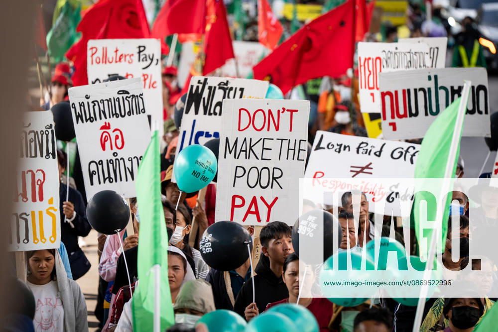 Anti-IMF World Bank Meetings Protest in Bangkok BANGKOK, THAILAND - OCTOBER 15: Protestors demonstrate against the International Monetary Fund (IMF) and World Bank Group annual meetings outside the Queen Sirikit National Convention Center (QSNCC) in Bangkok, Thailand, on October 15, 2026. Matt Hunt Anadolu Banghok Thailand. Editorial use only. Please get in touch for any other usage.