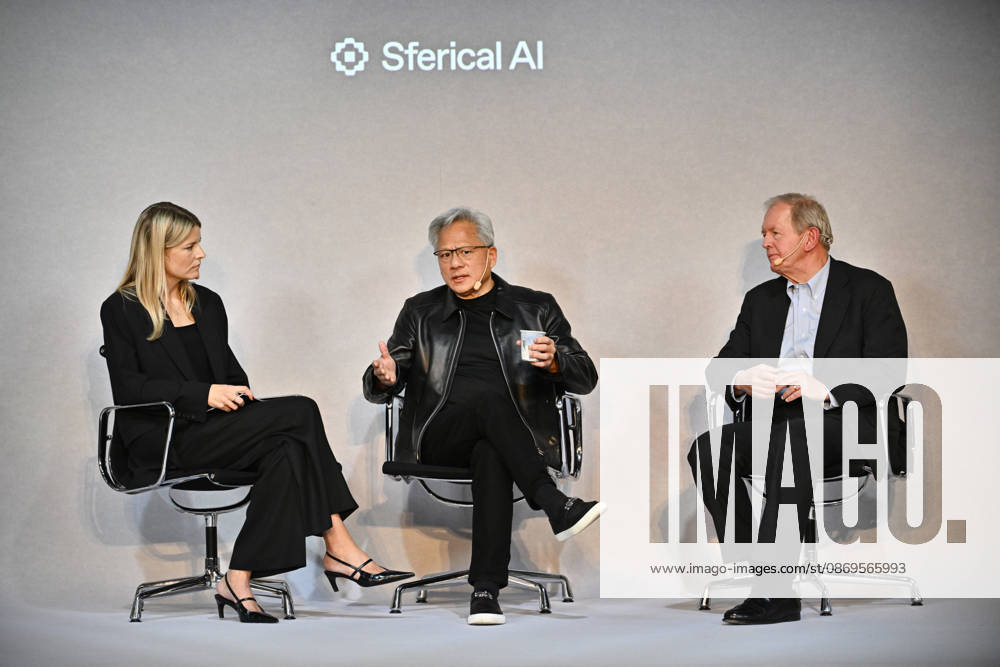STOCKHOLM, SWEDEN 20261015 Jenny Nordlöw, CEO of Sferical AI, Jensen Huang, CEO of Nvidia, and Marcus Wallenberg during the Sferical One event organized by Nvidia at Eric Ericsonhallen on Thursday, STOCKHOLM, SWEDEN