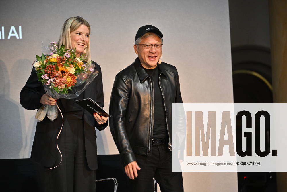 STOCKHOLM, SWEDEN 20261015 Jenny Nordlöw, CEO of Sferical AI, and Jensen Huang, CEO of Nvidia, at the Sferical One event at Eric Ericsonhallen on Thursday STOCKHOLM, SWEDEN