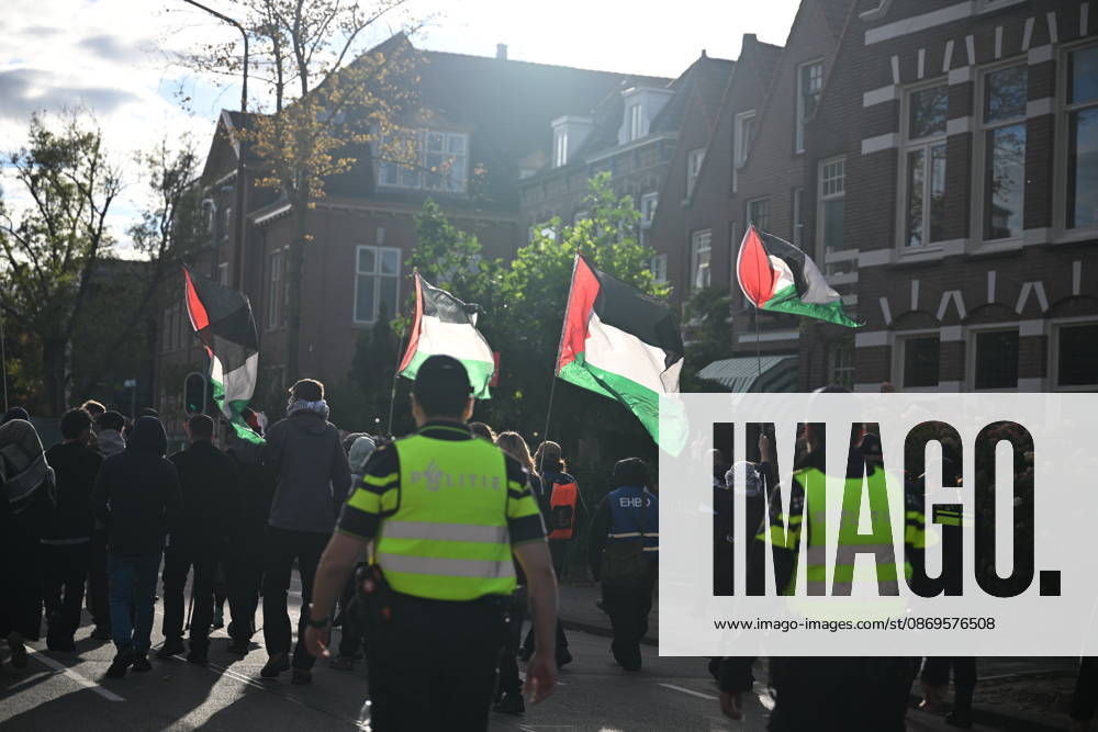 Pro-Palestinian demonstration ahead of UEFA Europa League match between AZ Alkmaar v Hapoel Be er Sheva in Netherlands ALKMAAR, NETHERLANDS - OCTOBER 15: Pro-Palestinian demonstrator groups gather near AFAS Stadium to protest the UEFA Europa League football match between AZ Alkmaar and Hapoel Be er Sheva in Alkmaar, Netherlands on October 15, 2026. Security measures were heightened around the venue during the protest ahead of the match. Mouneb Taim Anadolu Alkmaar Netherlands. Editorial use only. Please get in touch for any other usage.