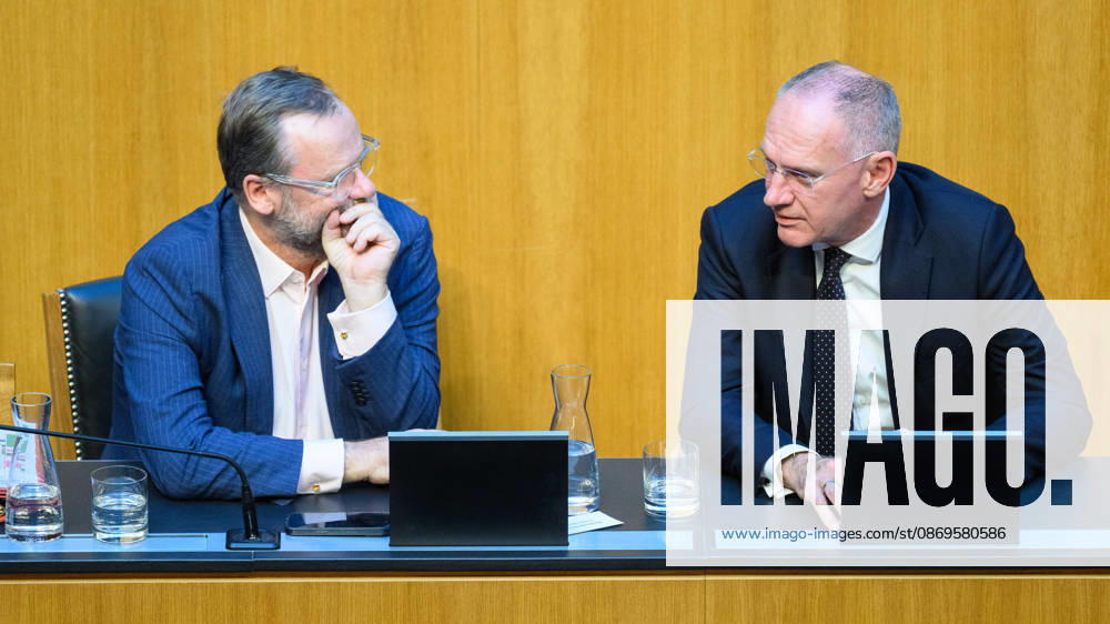 Vienna, October 15, 2026—103rd Session of the National Council: Urgent inquiry by the FPÖ combined with a motion of no confidence against the entire government. PHOTO: Sepp Schellhorn, NEOS, State Secretary for Deregulation, and Gerhard Karner, ÖVP, Minister of the Interior. 103rd Session of the National Council (Nationalrat), National Council sessi
