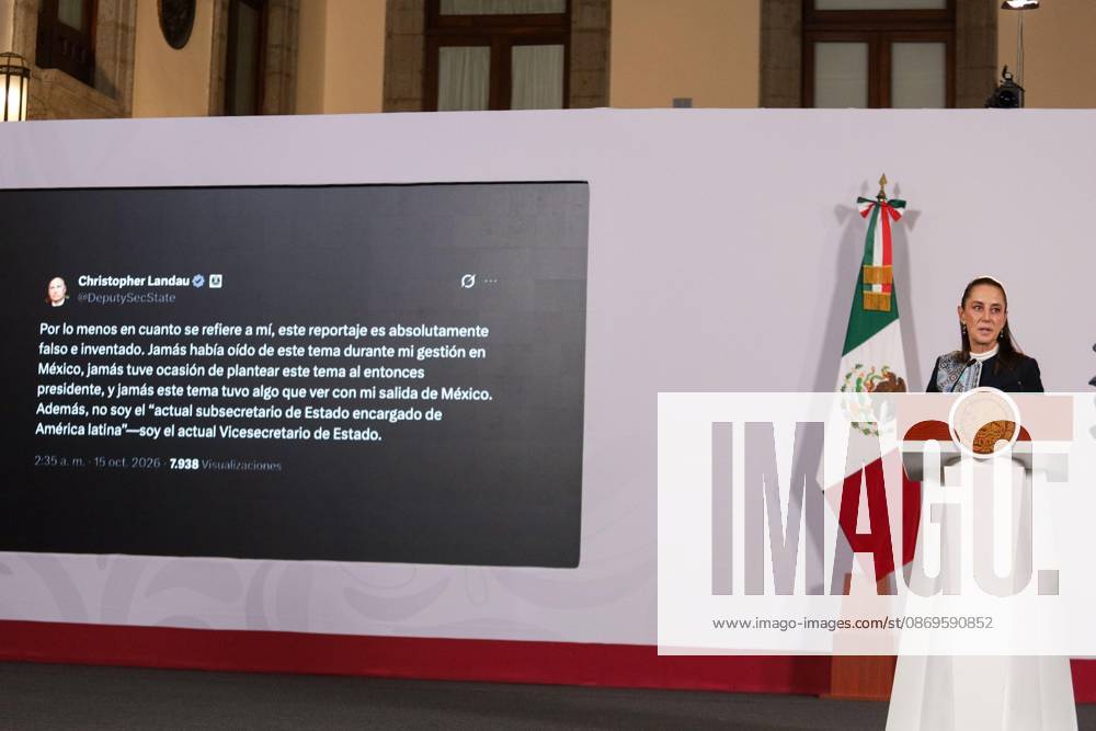 TO-45477- Ciudad de M& xe9;xico. 2026-10 -15. Claudia Sheinbaum Pardo, President of Mexico, during the daily morning press conference in the Treasury Room of the National Palace in Mexico City Alejandro God& xcd;nez Clasos.com.mx - ZUMAcs4_ 20261015_faa_cs4_023