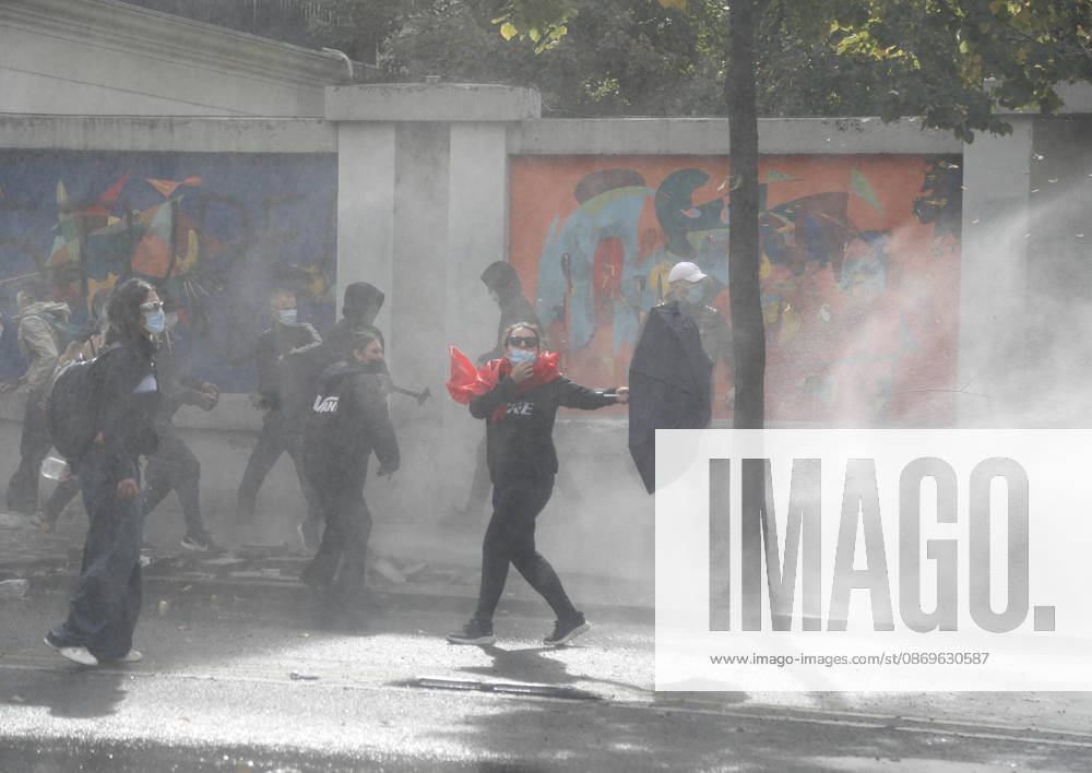 Protesters Clash with Police During a Demonstration in Tirana, Albania. Protesters throw stones at riot police during an anti-government demonstration in central Tirana on October 15, 2026, as protests continued for a third consecutive day over university conditions and demands for the resignation of Albanian Prime Minister Edi Rama. The latest rally follows two nights of violence in the capital, during which protesters and riot police clashed, police used water cannons and tear gas, and demonstrators damaged government offices and shops and set fire to several buildings. Light Studio Agency Malton Dibra Tirana Albania