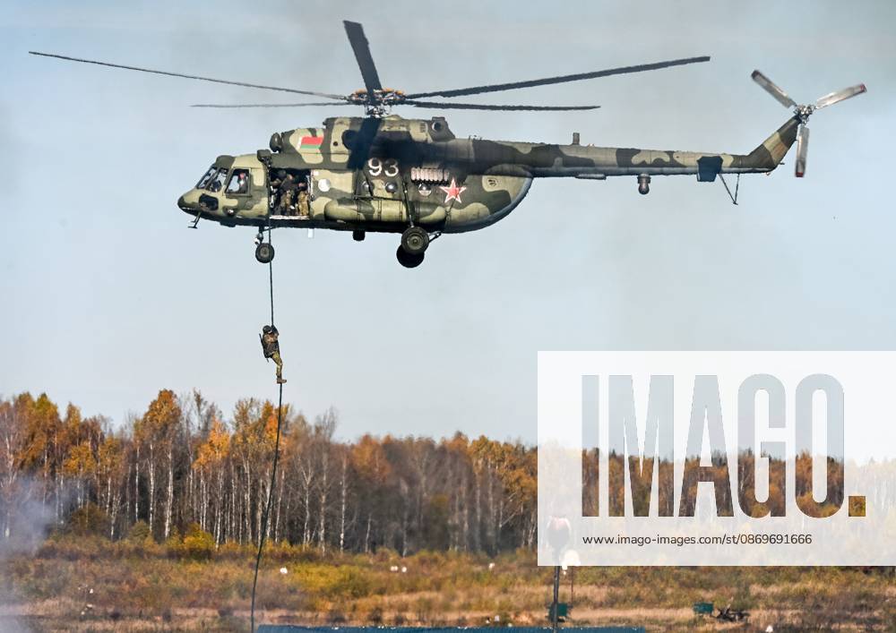 Belarus CSTO Drills 9265864 16.10.2026 A Mil Mi-8 helicopter flies during the command-and-staff exercise with the CSTO peacekeeping forces Indestructible Brotherhood-2026 at the Losvido training ground in Vitebsk Region, Belarus. Viktor Tolochko Sputnik Vitebsk region Belarus