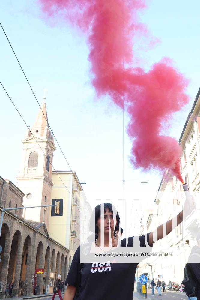 IPA89762442 - Bologna, October 16, 2026. Students and environmentalists gathered to demonstrate in support of the environment and against war on International Climate Day. Pictured is the march organized by OSA (Alternative Student Opposition) and Cambiare Rotta.