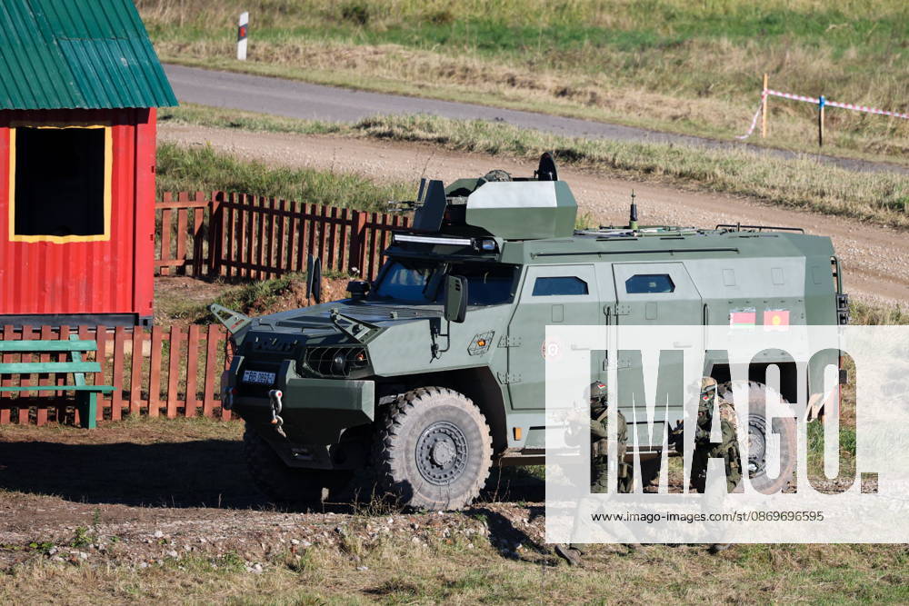 Servicemen appear next to an armoured vehicle in the final live training phase of the Indestructible Brotherhood 2026 command-and-staff military exercise by the CSTO Peacekeeping Forces at the Losvido military training ground Belarus - ZUMAt113 20261016_zaa_t113_219