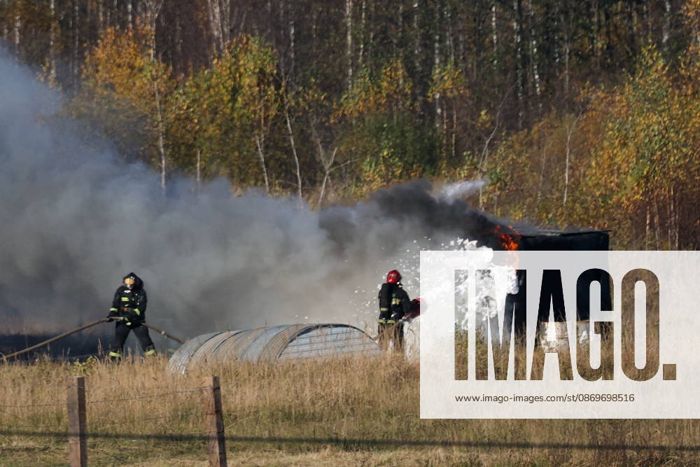 Emergency workers battle a fire in the final live training phase of the Indestructible Brotherhood 2026 command-and-staff military exercise by the CSTO Peacekeeping Forces at the Losvido military training ground Belarus - ZUMAt113 20261016_zaa_t113_266