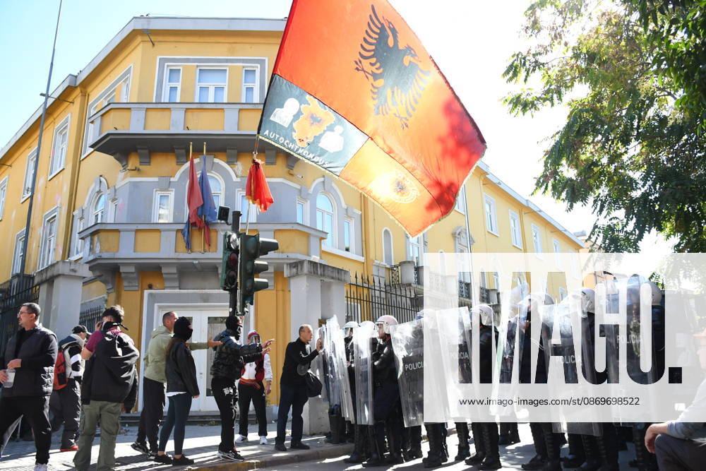 Demonstrations organized by students demanding improvements to their educational conditions continue in Albania TIRANA, ALBANIA - OCTOBER 16: Police take security measures as students gather during demonstrations outside government offices and the Ministry of Education in Tirana, Albania on October 16, 2026. University students, joined by high school youth and civic groups, continue their protests demanding lower tuition fees, improved university infrastructure, living subsidies, and quality public education reforms. Olsi Shehu Anadolu Tirana Albania. Editorial use only. Please get in touch for any other usage.
