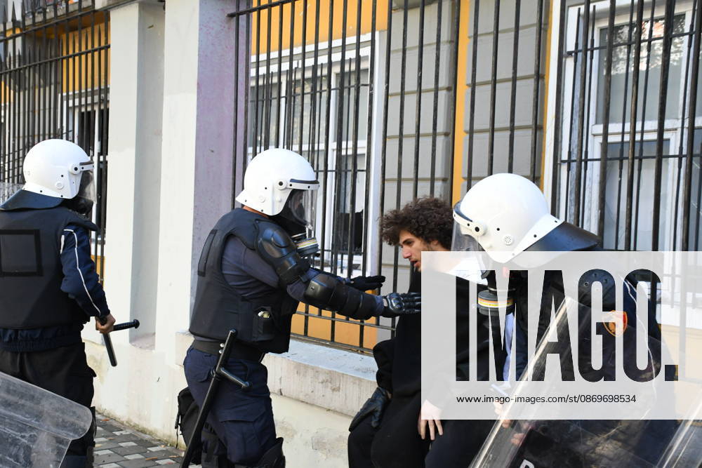 Demonstrations organized by students demanding improvements to their educational conditions continue in Albania TIRANA, ALBANIA - OCTOBER 16: Police officers render first aid to a student demonstrator who fell ill during intense clashes and tear gas deployment in Tirana, Albania on October 16, 2026. Protests demanding enhanced university educational conditions and financial relief saw escalating tension, during which police provided immediate medical assistance to affected individuals amidst heavy smoke and crowd dispersal operations. Olsi Shehu Anadolu Tirana Albania. Editorial use only. Please get in touch for any other usage.