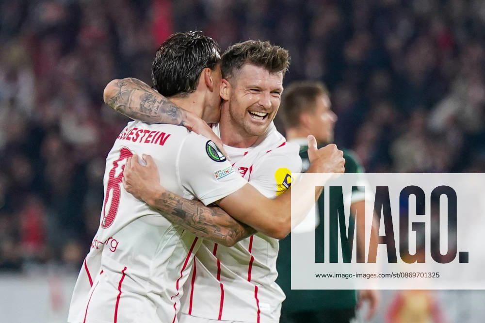 Germany Soccer UEFA Conference League 2026–2027, Matchday 1: SC Freiburg vs. FK Jablonec, Europa-Park Stadium, Freiburg; Lukas Kübler (SC Freiburg), 17; Joy, emotions, celebration, facial expressions, emotion with Maximilian Eggestein (SC Freiburg), 8