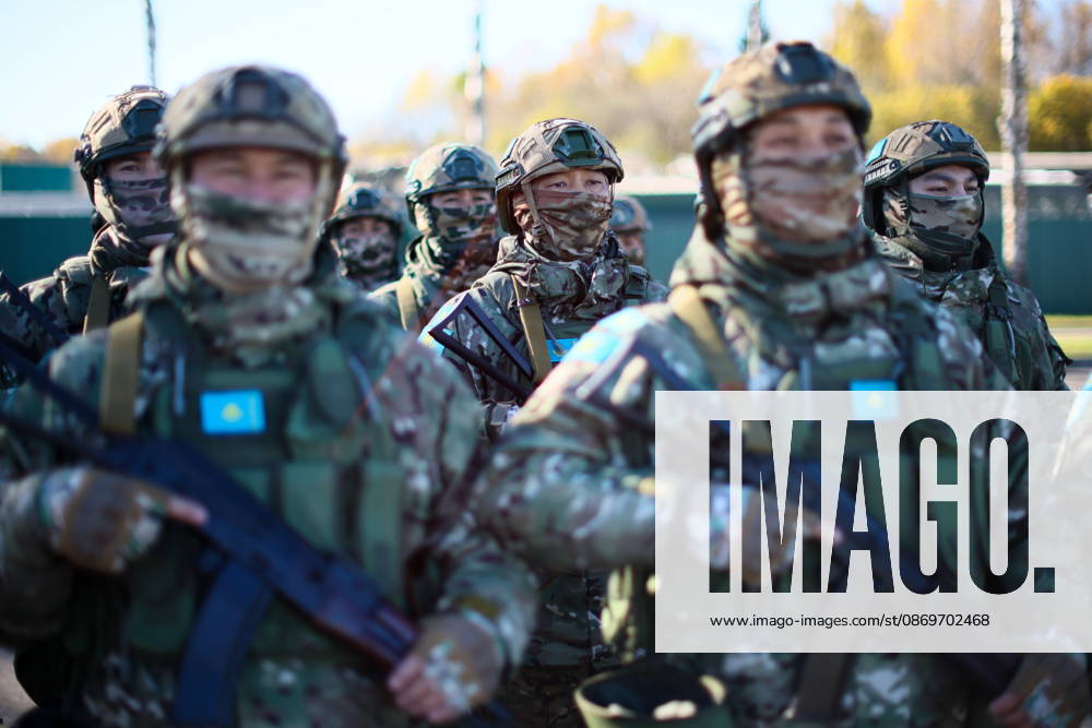 Servicemen with the Armed Forces of Kazakhstan appear in the final live training phase of the Indestructible Brotherhood 2026 command-and-staff military exercise by the CSTO Peacekeeping Forces at the Losvido military training ground Belarus - ZUMAt113 20261016_zaa_t113_283