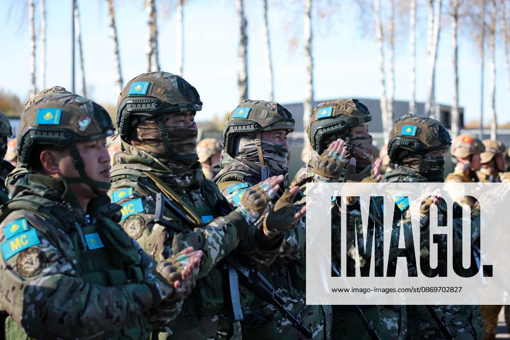 Servicemen with the Armed Forces of Kazakhstan appear in the final live training phase of the Indestructible Brotherhood 2026 command-and-staff military exercise by the CSTO Peacekeeping Forces at the Losvido military training ground Belarus - ZUMAt113 20261016_zaa_t113_289
