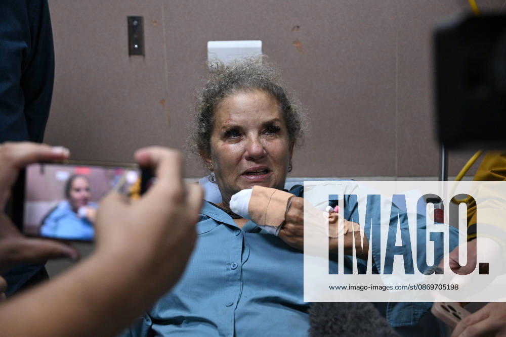 American veteran award winning photojournalist Heidi Levine of the Washington Post, speaks to journalists from a hospital bed in the Ramallah Government Hospital, West Bank, after being attacked by Israeli settlers while photographing Palestinians harvesting their olives Abu Falah near Ramallah, on Friday, October 16, 2026. People at the scene said the Israeli army stood by and watched the the gang of settlers kicking and beating Levine with sticks. JER2026101602 DEBBIExHILL