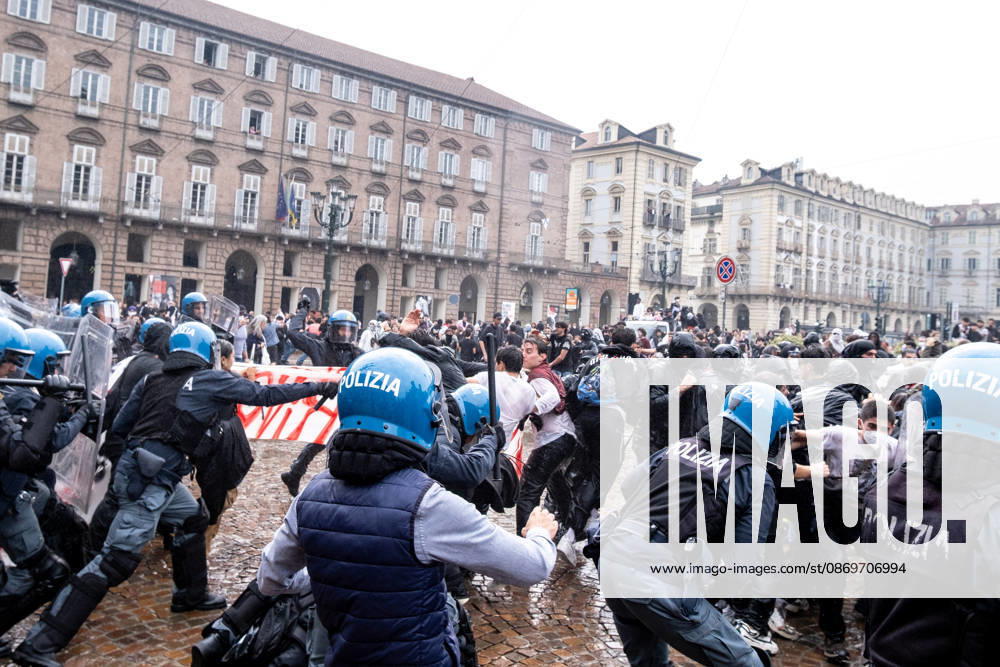 After days of occupations at many high schools across the city, following the French model, on Friday, October 16, in Turin, thousands of students took to the streets to protest the lack of resources in the school system and the inadequate condition of school buildings. The protesters marched through the city, stopping in front of Porta Susa, where teachers formed a human chain to separate them from the police. Lastly, in Piazza Castello, the police used water cannons and tear gas to disperse the demonstration, which had arrived outside the police headquarters. Turin Italy - ZUMAs377 20261016_znp_s377_045