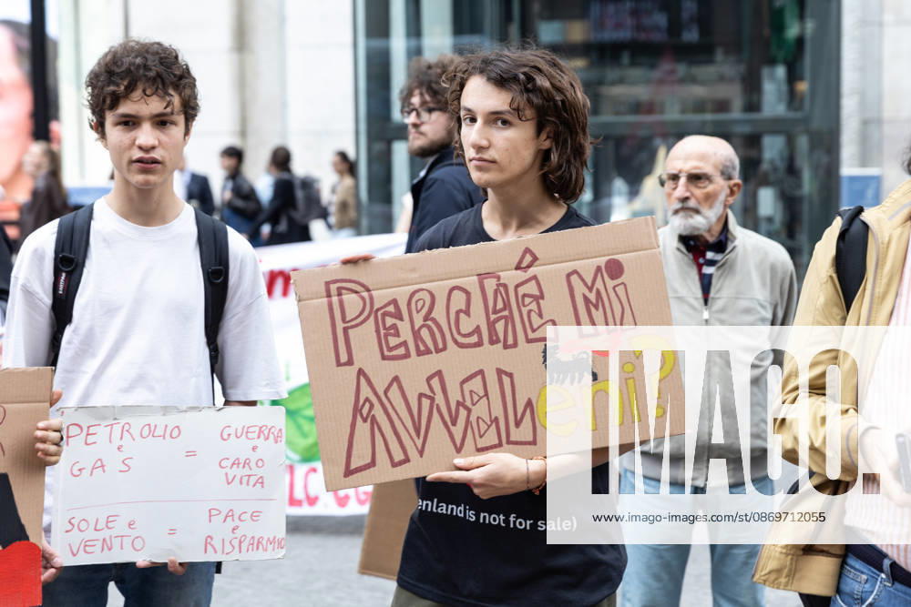 IPA89767310 - Milan, October 16, 2026, Piazza San Babila, Fridays for Future Italy rally; climate and environmental activists pictured: Sign protesting Eni