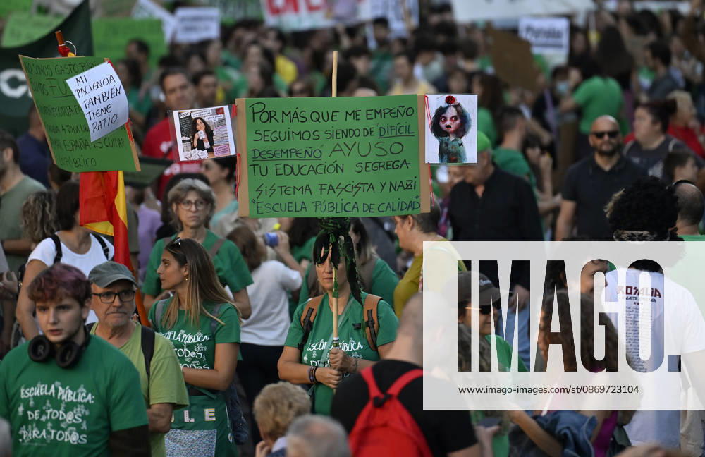 Madrid teachers, students protest over public education conditions MADRID, SPAIN - OCTOBER 16: Striking public school teachers, educational staff, and student supporters march through the city center toward Puerta del Sol in Madrid, Spain, on October 16, 2026. Organized by major trade unions, the ongoing indefinite strike demands reduced class sizes, lower weekly teaching hours, increased salaries, and significant public investment in educational infrastructure across the Madrid region. The demonstrations, supported by widespread student walkouts, continue to press regional authorities for structural reforms amidst heated political debate over public education funding. Burak Akbulut Anadolu Madrid Spain. Editorial use only. Please get in