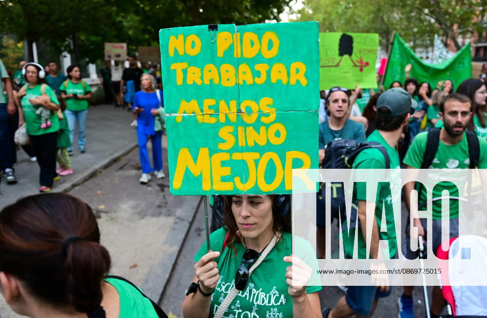 Teachers, students and members of the education community take part in a demonstration in Madrid, Spain, October 16, 2026, during an indefinite strike in the region s public education sector. Protesters are demanding higher salaries, smaller class sizes, reduced teaching hours and increased resources for public schools. The demonstration is held between Atocha and Puerta del Sol. Madrid Spain - ZUMAz108 20261016_znp_z108_009
