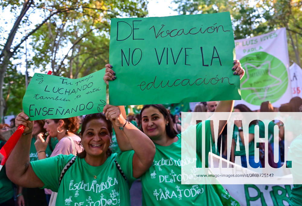 Teachers, students and members of the education community take part in a demonstration in Madrid, Spain, October 16, 2026, during an indefinite strike in the region s public education sector. Protesters are demanding higher salaries, smaller class sizes, reduced teaching hours and increased resources for public schools. The demonstration is held between Atocha and Puerta del Sol. Madrid Spain - ZUMAz108 20261016_znp_z108_019
