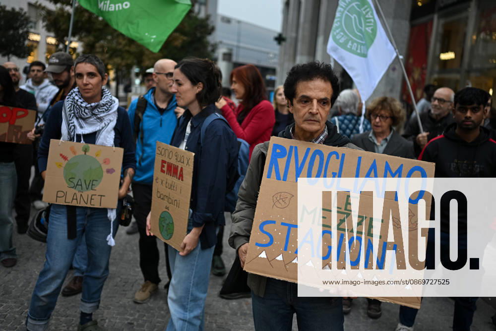 Fridays for Future climate strike in Milan, Italy MILAN, ITALY - OCTOBER 16: Climate activists from Fridays for Future hold placards during a nationwide climate strike in Milan, Italy, on October 16, 2026. Demonstrations are taking place in more than 25 Italian cities, with protesters demanding stronger government action against climate change, faster progress towards renewable energy and greater climate justice. Piero Cruciatti Anadolu Milan Italy. Editorial use only. Please get in touch for any other usage.