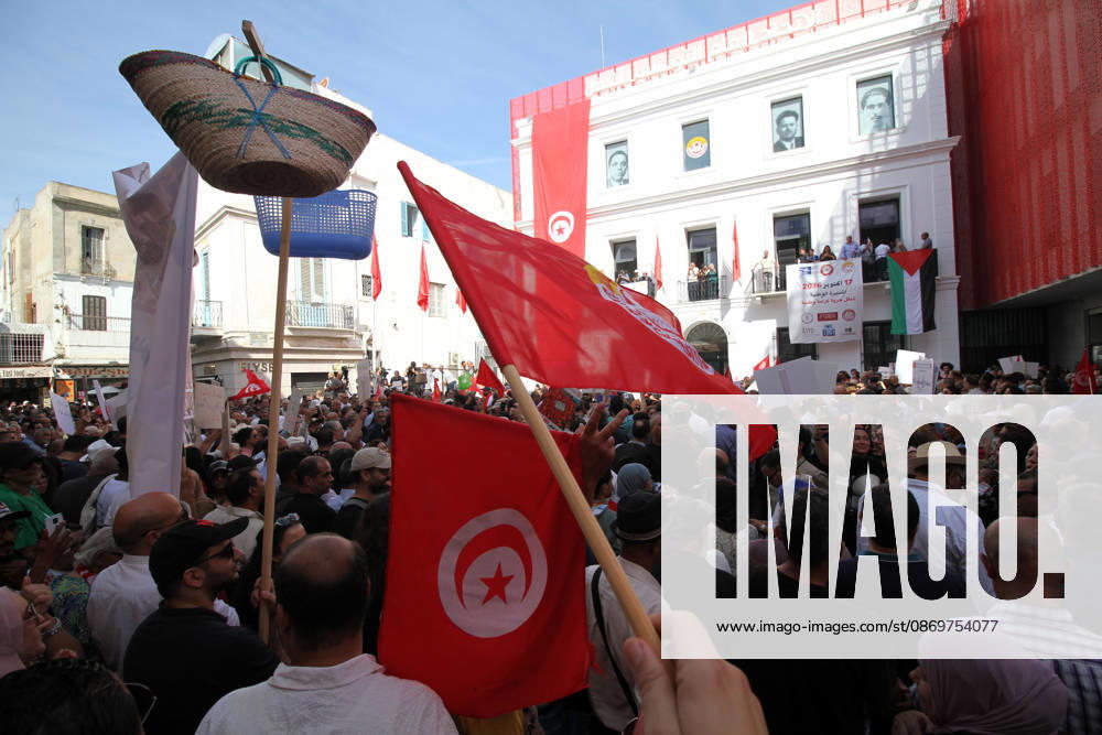 Demonstrators take to the streets of Tunis during a march calling for social and economic reforms and the protection of civil liberties, amid public concerns over rising living costs, workersâ€⠢ rights and freedom of expression on October 17, 2026. Organized by trade unions, journalistsâ€⠢ representatives, lawyers and civil society groups, the demonstration brings together protesters demanding accountability and defending fundamental rights. The march highlights ongoing concerns over Tunisiaâ€⠢s economic situation and the space for public dissent. Tunis Tunisia - ZUMAm342 20261017_zsp_m342_001