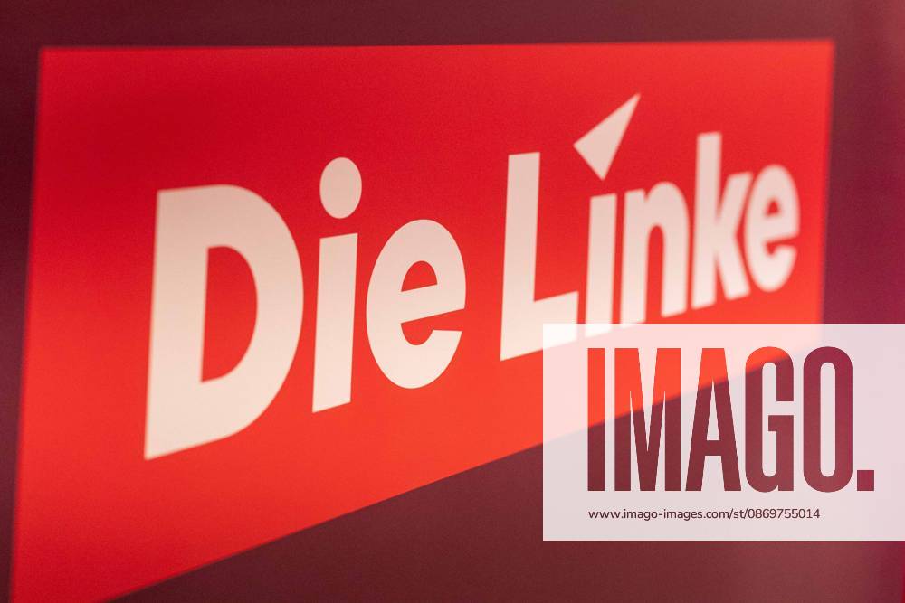 LVV of Die Linke North Rhine-Westphalia on October 17, 2026, at the Stadthalle in Hagen; symbolic photo; Die Linke logo; poster bearing the inscription Die Linke