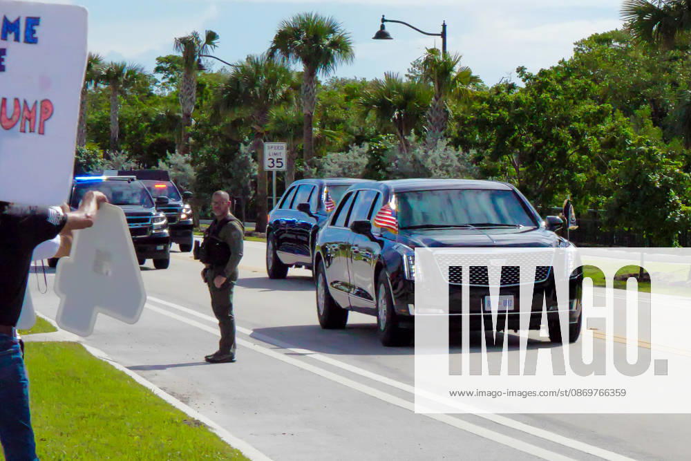 The presidential motorcade carrying President Donald Trump travels through Palm Beach as supporters gather along the route while the president heads to President Donald J. Trump International Airport for departure to a campaign rally in Northern Kentucky, October 17, 2026. West Palm Beach USA - ZUMAc343 20261017_znp_c343_005