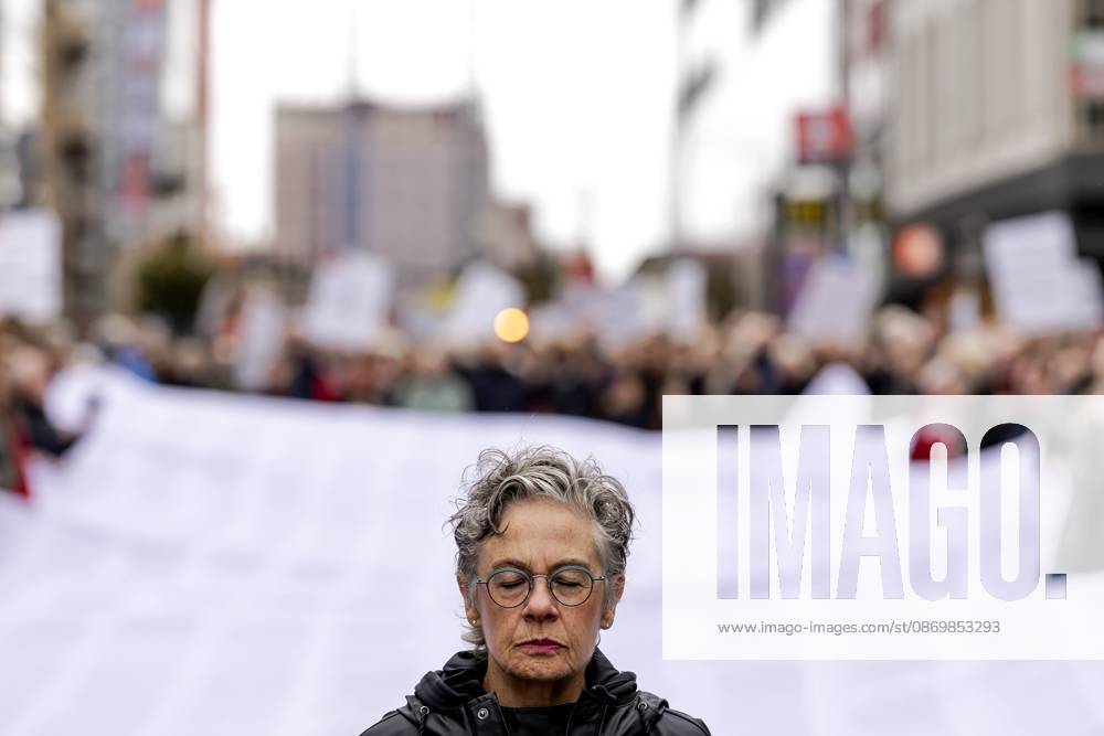 UTRECHT - Participants during a so-called funeral procession to draw attention to the deadly violence against children in Gaza. ROBIN VAN LONKHUIJSEN ANP netherlands out - belgium out