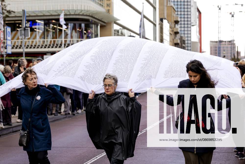 UTRECHT - Participants during a so-called funeral procession to draw attention to the deadly violence against children in Gaza. ROBIN VAN LONKHUIJSEN ANP netherlands out - belgium out