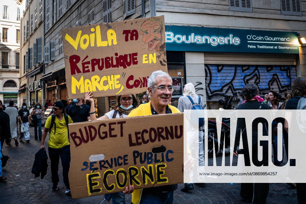 The High Cost of Living Protest - Marseille Protesters holding signs against Macron and Lecornu in the Noailles neighborhood of Marseille, France, on October 17, 2026. Photo by Laurent Coust ABACAPRESS.COM Marseille France