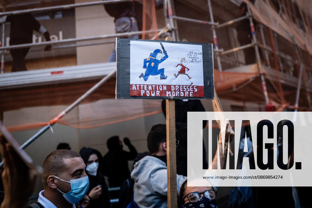 The High Cost of Living Protest - Marseille A sign protesting police violence during the High Cost of Living Protest demonstration in Marseille, France, on October 17, 2026. Photo by Laurent Coust ABACAPRESS.COM Marseille France