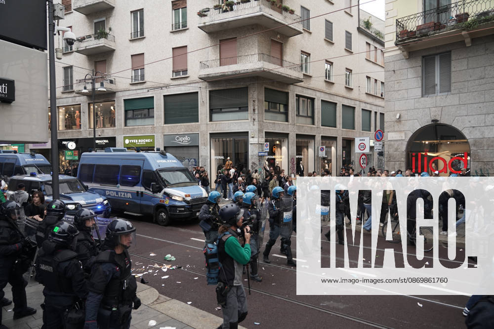 IPA89864105 - Milan: More clashes and looting by hooded youths in the city center the day after the demonstration on Saturday, the 17th; many hooded individuals were detained and taken to police headquarters