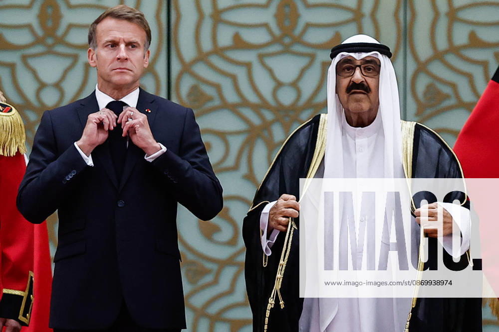 President Macron Visit To Kuwait The Emir of Kuwait Sheikh Mishal Al-Ahmad Al-Jaber Al-Sabah stands with French President Emmanuel Macron, during a welcoming ceremony upon Macron s arrival at Kuwait International Airport in Kuwait City, Kuwait, October 19, 2026. Photo by Benoit Tessier Pool ABACAPRESS.COM Kuwait City Kuwait