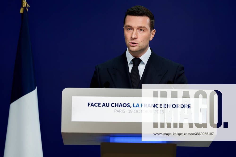 Press Conference: France in Order Amid Chaos by Jordan Bardella Following the Events of October 17 and 18, 2026 Press conference by Jordan Bardella following the demonstration on October 17, 460594, 2026, October 19, France, Bardella, Jordan
